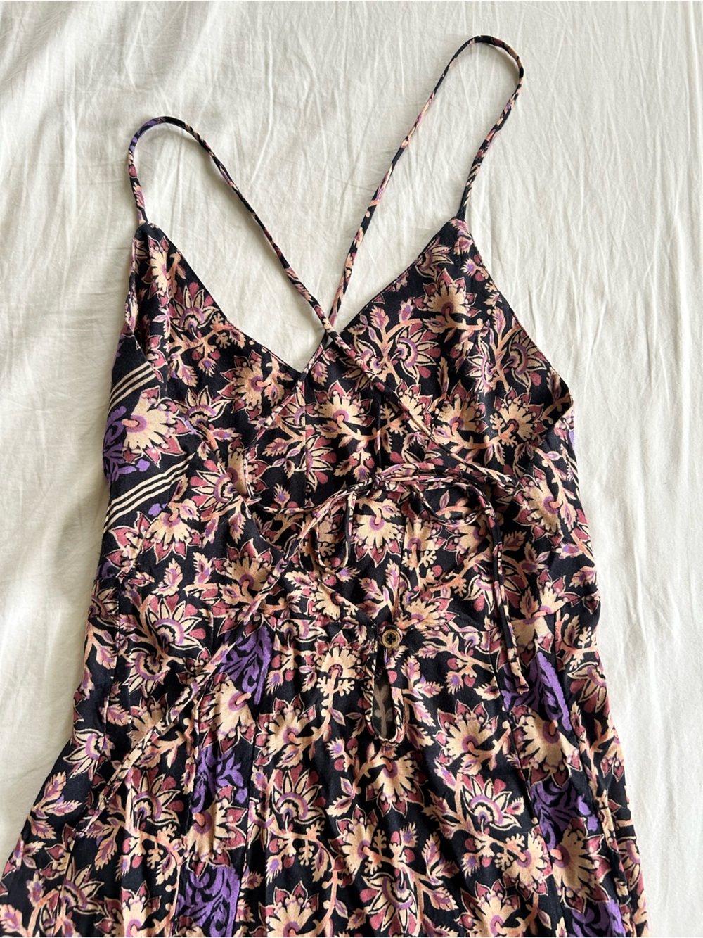 Free People Black Floral Midi Dress with Purple and Pink Accents - Picture 4 of 6